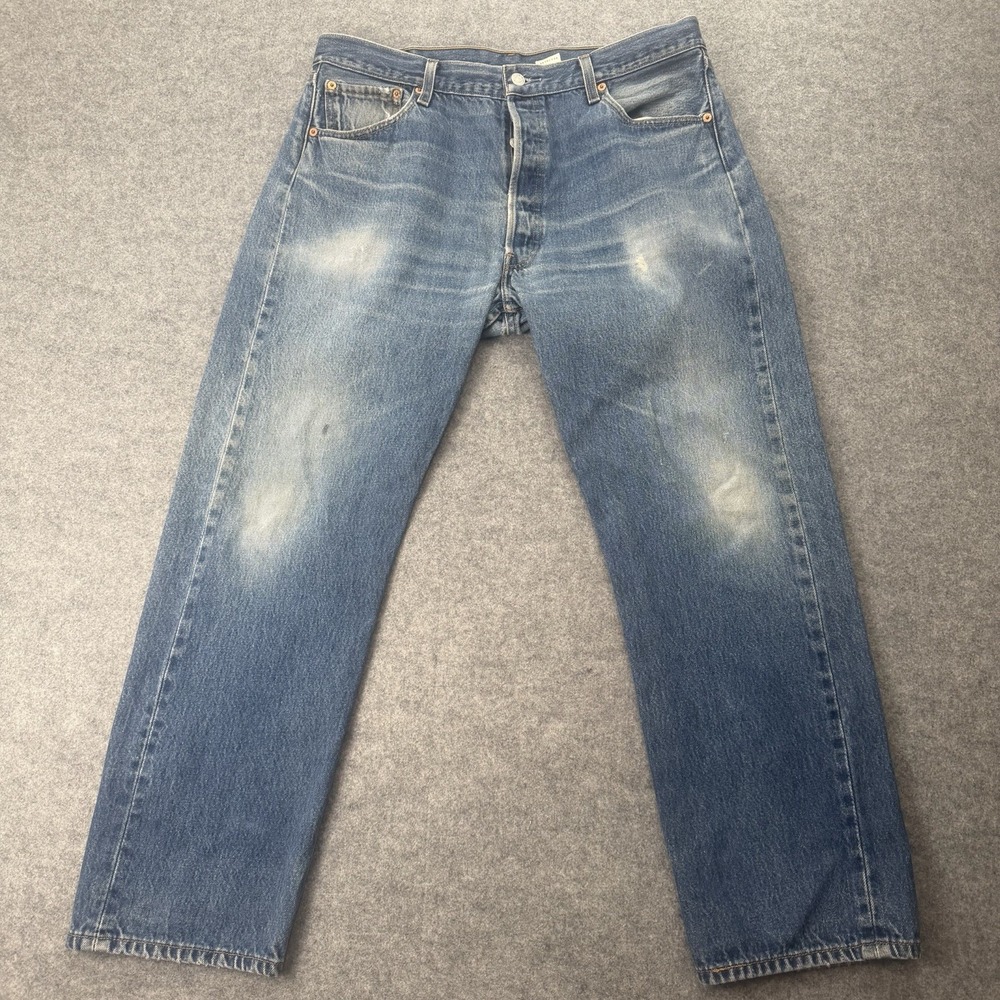 Vintage Levis 501 Jeans Mens 38x32 Blue Y2K Button Fly Pants Distressed Faded